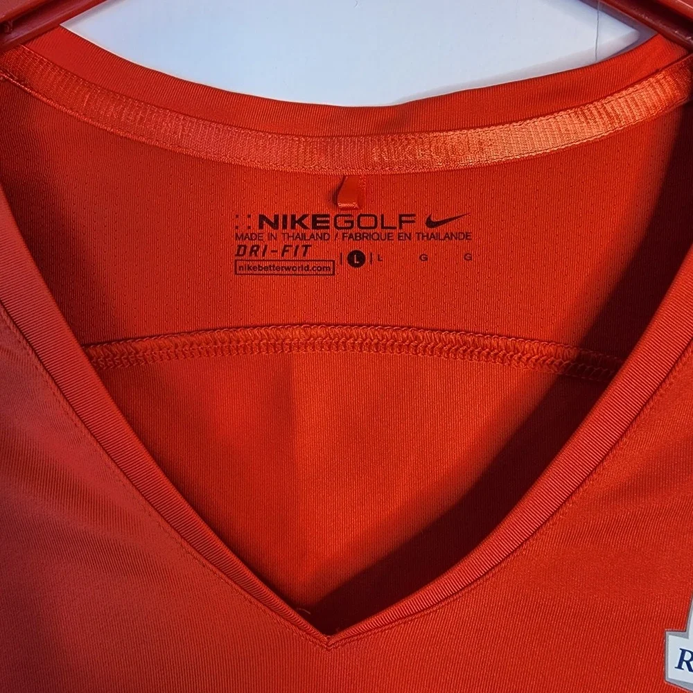 Nike Dri Fit Tee Shirt Golf ‎ Shirt Women's Size Large Red V Neck Ryder Cup 2016